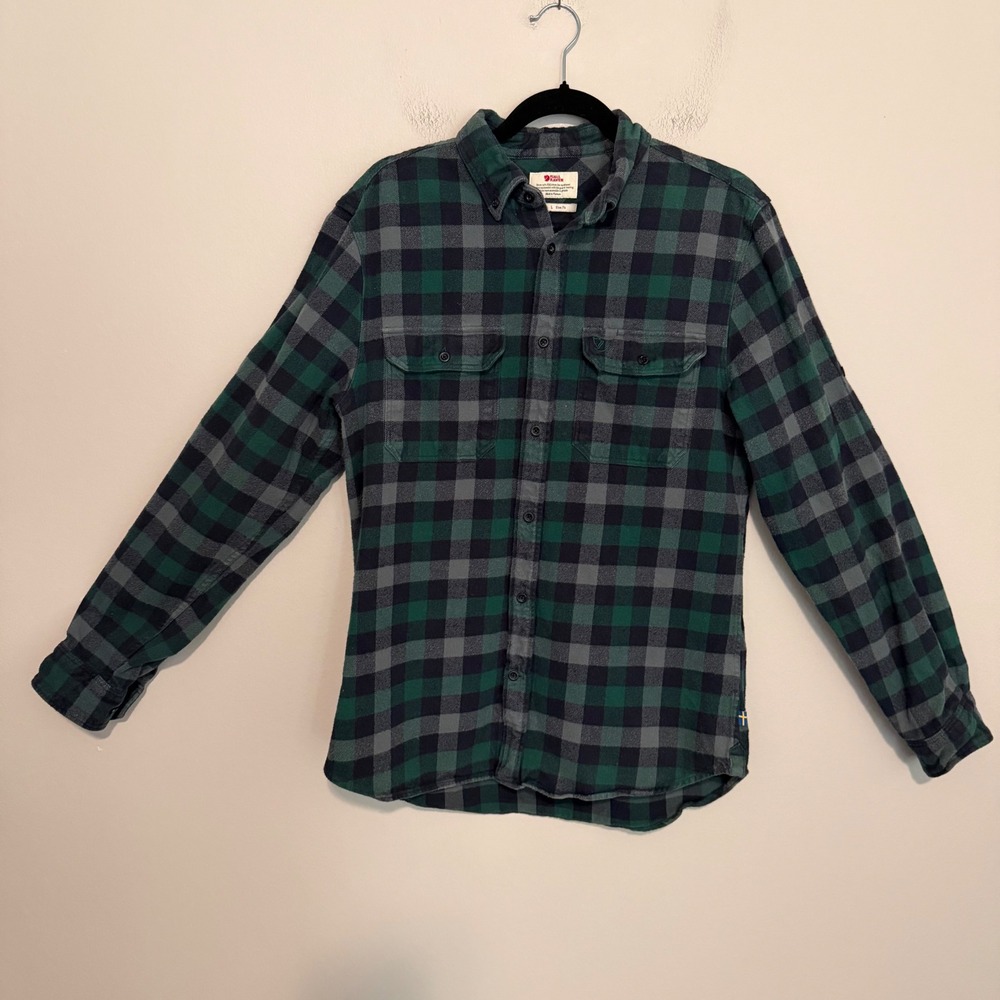 Fjallraven Skog Shirt Large Slim Fit Green Plaid Flannel cotton gorpcore utility